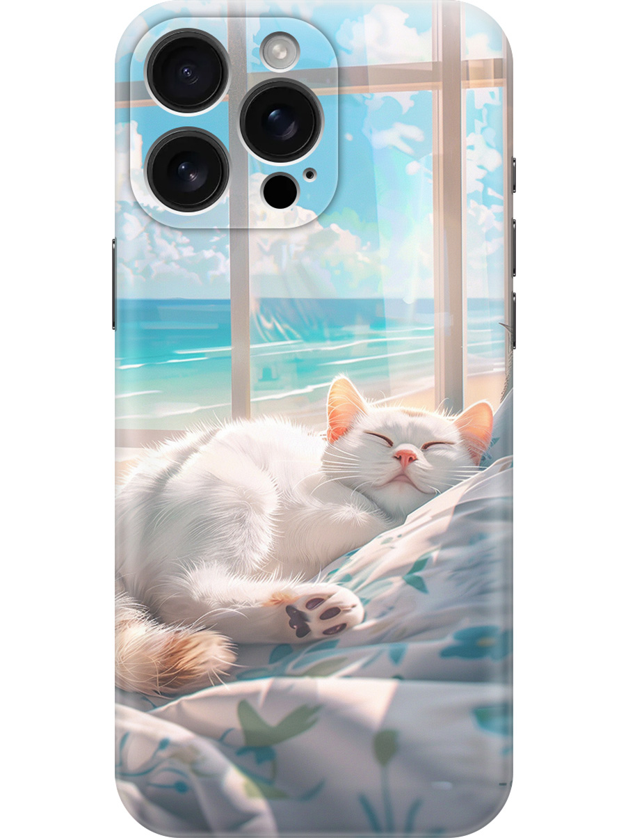 

Силиконовый чехол на Apple iPhone 16 Pro Max с принтом "Отдыхающий котик", Прозрачный;белый;голубой, 785198312
