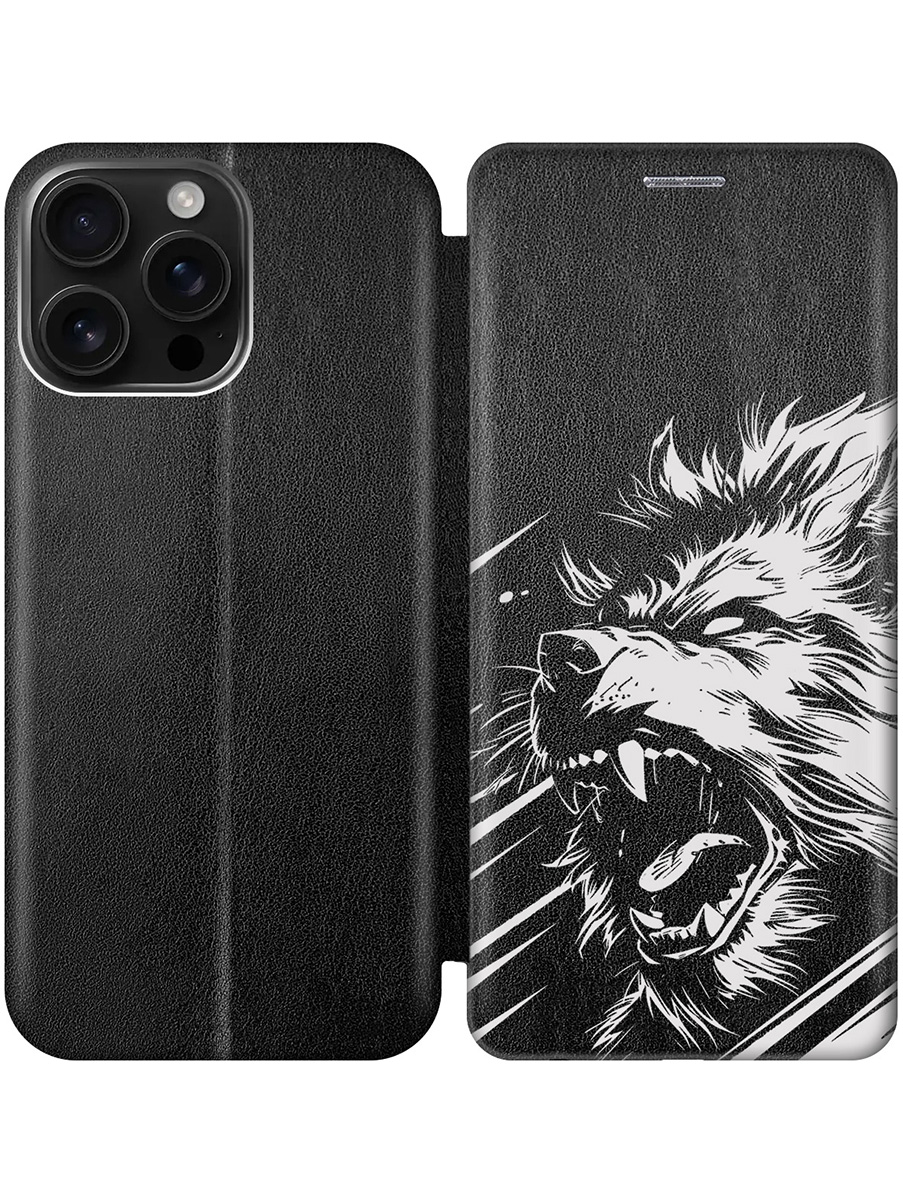 

Чехол-книжка на Apple iPhone 16 Pro Max с принтом "Рев оборотня" черный, Черный;белый, 785198313