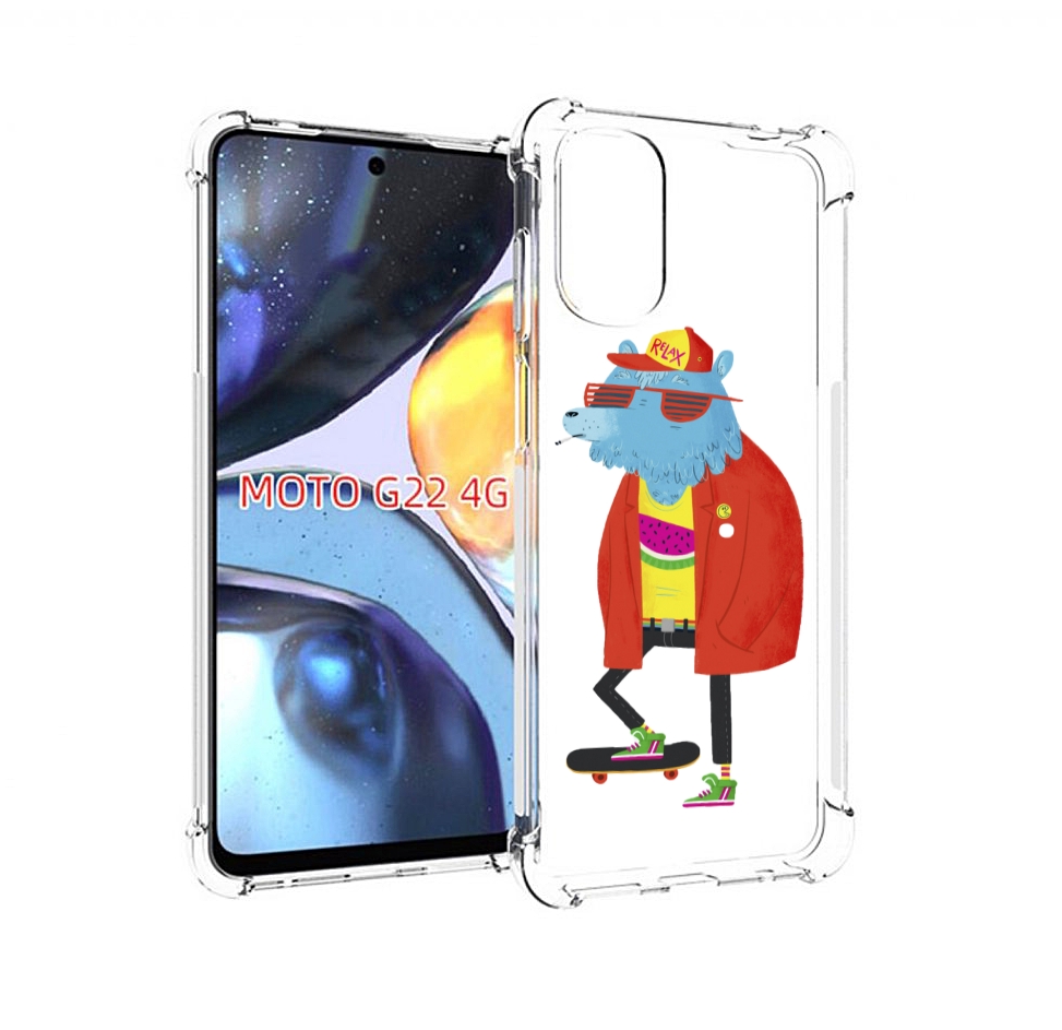 

Чехол MyPads медведь на скейте для Motorola Moto G22 4G, Прозрачный, Tocco