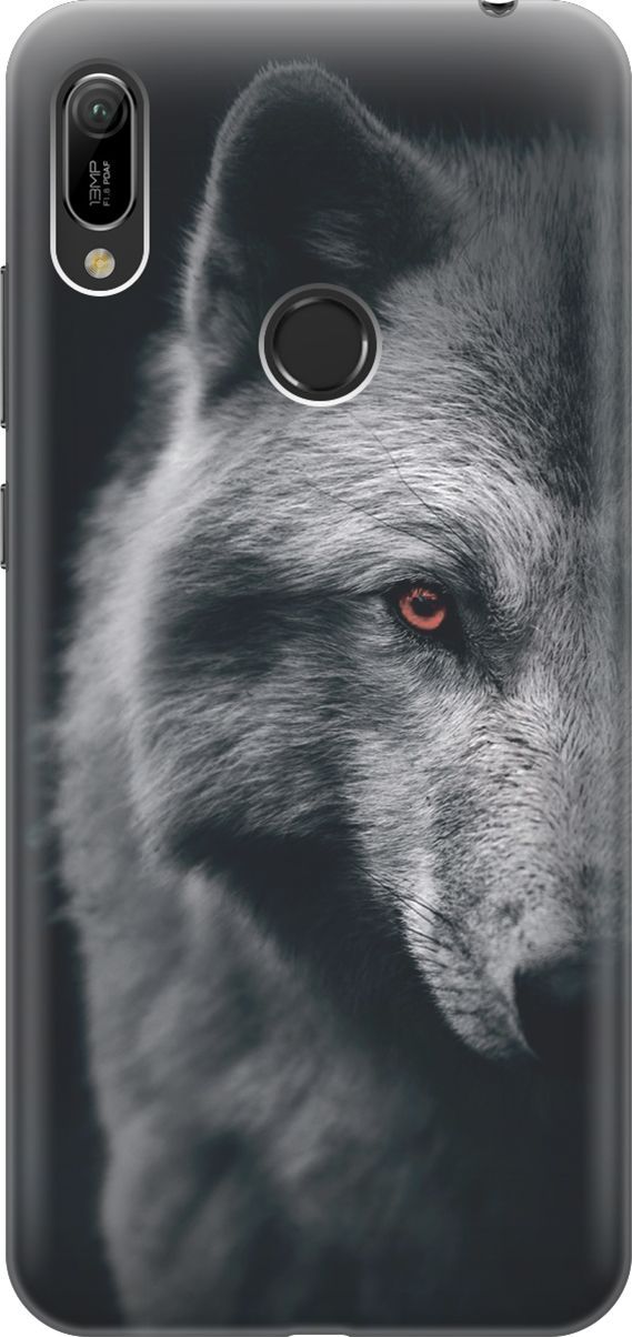 

Чехол на Honor 8A/8A Pro/Huawei Y6 (2019)/Y6 Prime (2019) "Красноглазый волк", Красный;серый, 6027