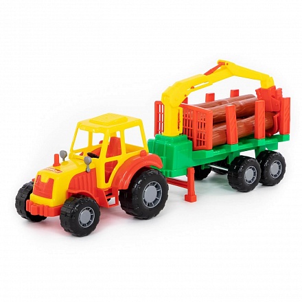 Трактор с полуприцепом-лесовозом Полесье Мастер , 46x13x14 см, в ассортименте бетономешалка игрушечная полесье бетоновоз констрак 27х14 8х18 5 см 1 шт в ассортименте
