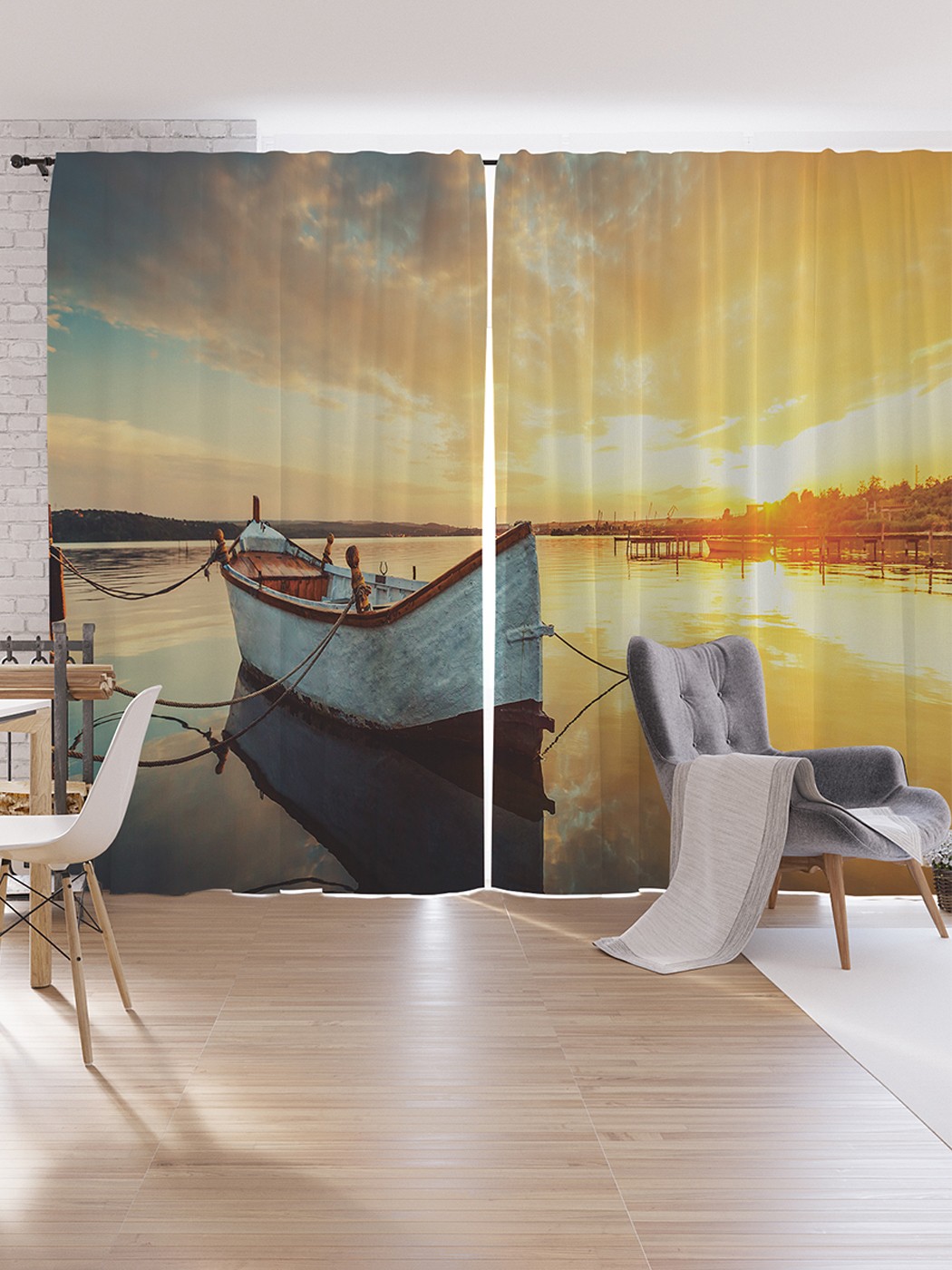 

Шторы под лён JoyArty "Привязанная лодка", серия Oxford DeLux, 340х265 см, Привязанная лодка