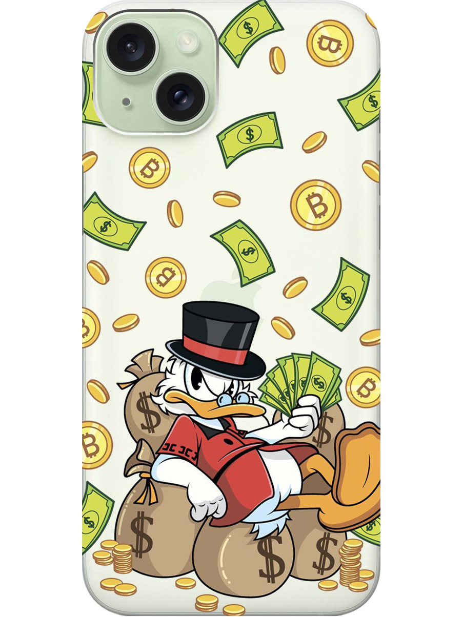 

Силиконовый чехол на Apple iPhone 15 Plus с принтом "Богатый Скрудж" прозрачный, Прозрачный;белый;зеленый, 775147971