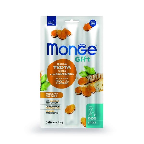 

Лакомство для собак Monge Gift Mobility Support мягкие палочки с форелью, 45г