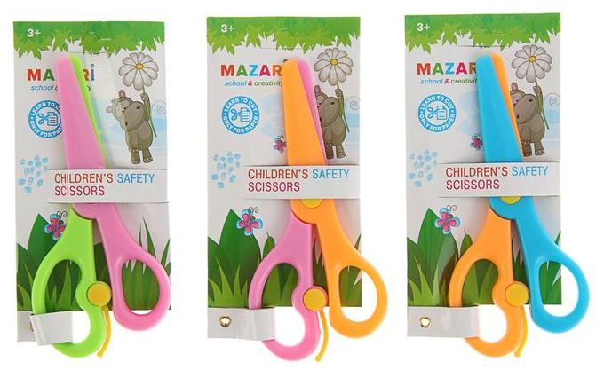 Ножницы MAZARi 1975732 детские 13,5 см безопасные пластиковые с автоматическим механизмом