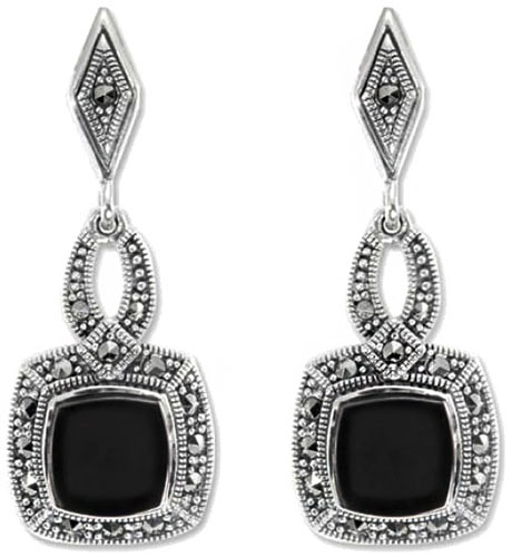 

Серьги из серебра с ониксом/марказитом Марказит HE848-oniks-mr, HE848-oniks-mr