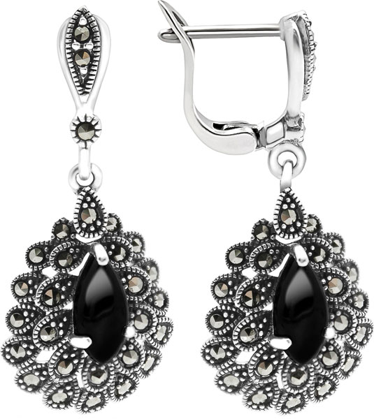 

Серьги из серебра с ониксом/марказитом Марказит HE1083-mr, HE1083-mr