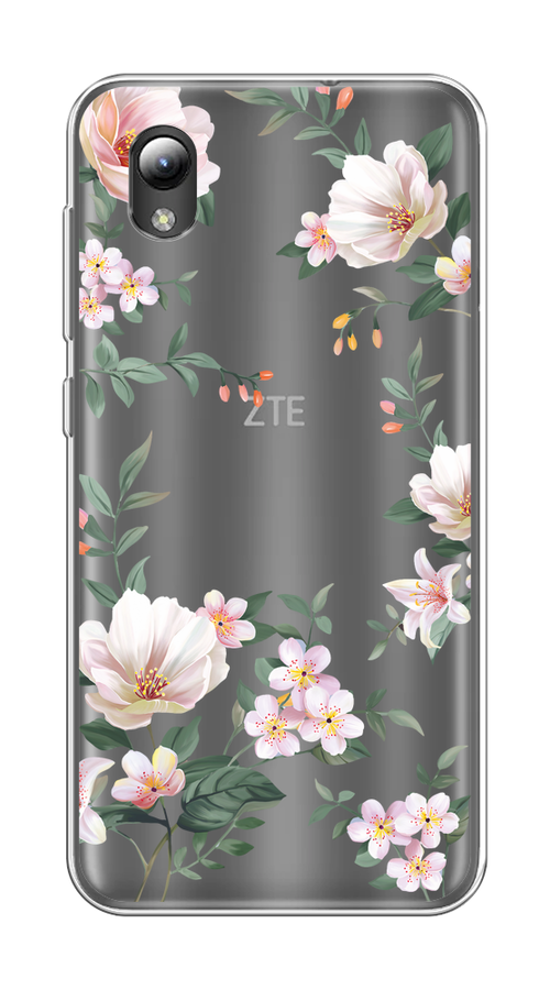 

Чехол на ZTE Blade A3 2019/L8/ZTE Blade A31 lite "Beautiful white flowers", Бежевый;зеленый, 134750-1