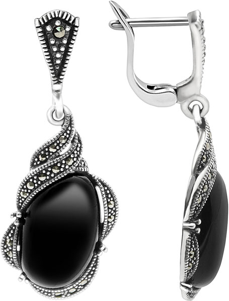 

Серьги из серебра с ониксом/марказитом Марказит HE934-mr, HE934-mr