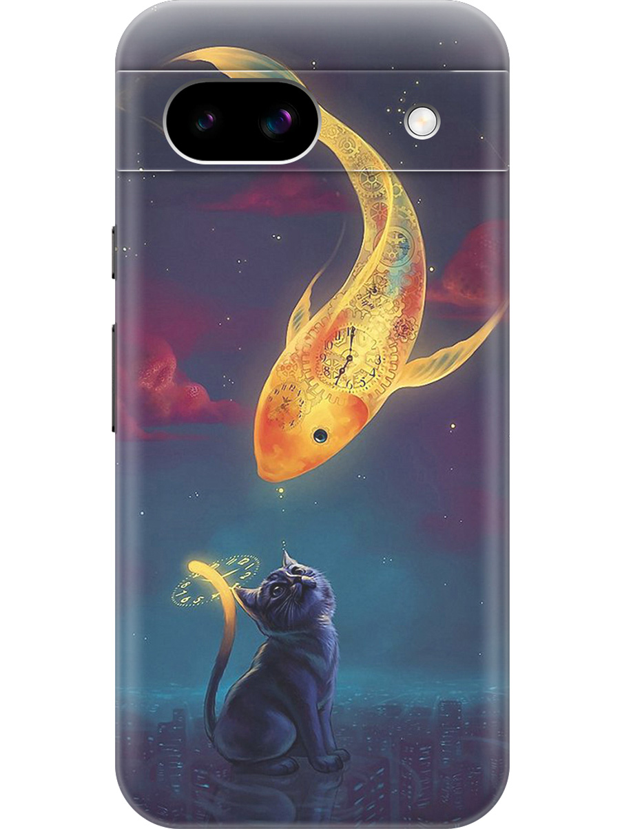 

Силиконовый чехол на Google Pixel 8a с принтом "Кот и рыбка", Прозрачный;желтый;серый;синий, 784809185