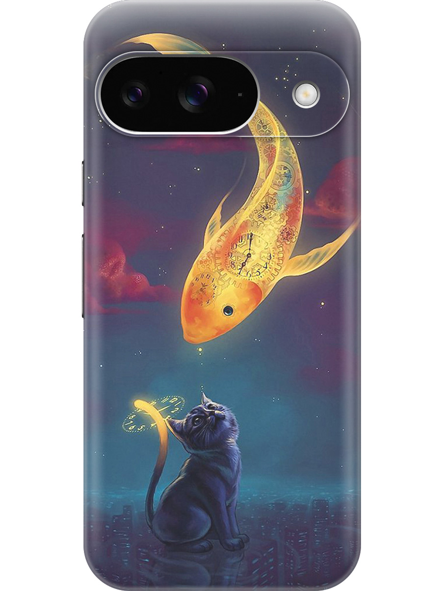 

Силиконовый чехол на Google Pixel 9 с принтом "Кот и рыбка", Прозрачный;желтый;серый;синий, 784809785