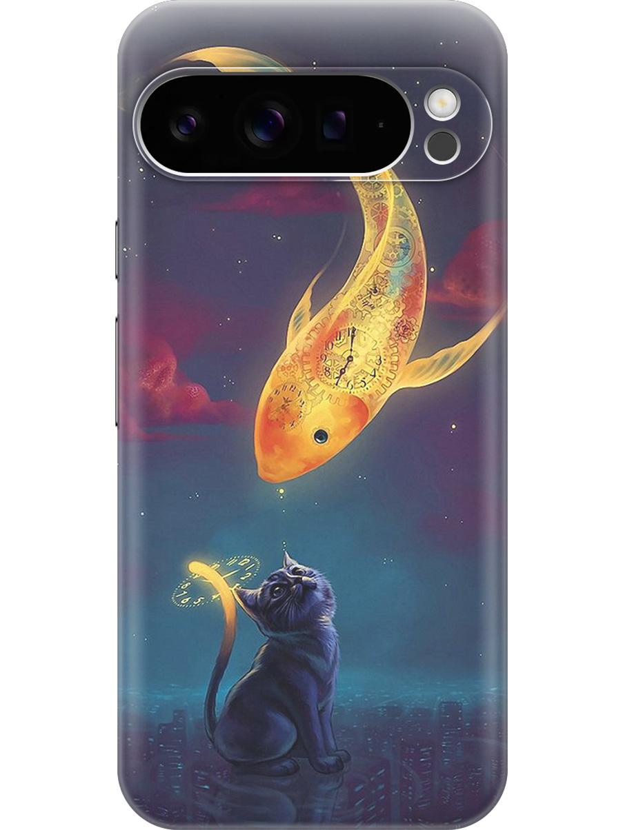 

Силиконовый чехол на Google Pixel 9 pro с принтом "Кот и рыбка", Прозрачный;желтый;серый;синий, 784810385