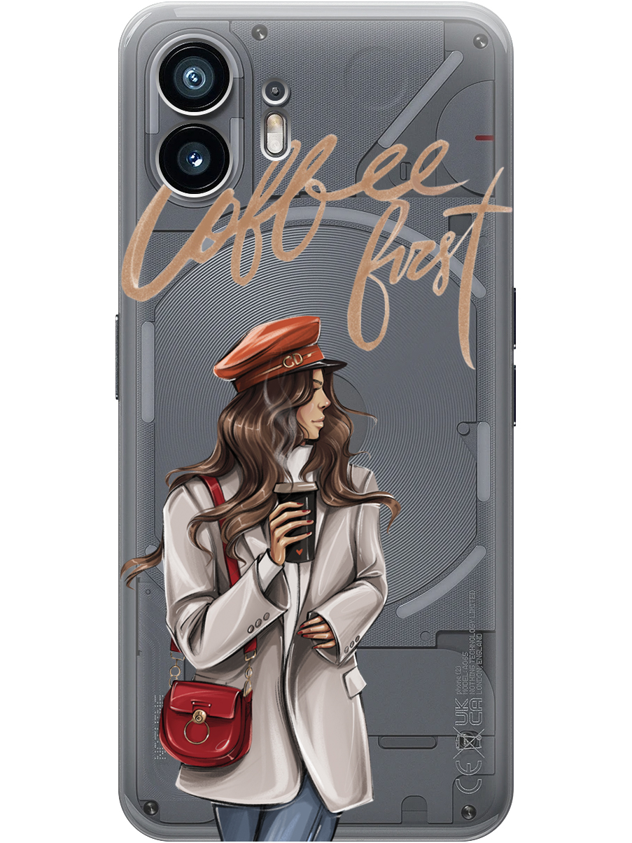 

Силиконовый чехол на Nothing Phone (2) с принтом "Сначала кофе" прозрачный, Прозрачный;красный;серый, 784811575