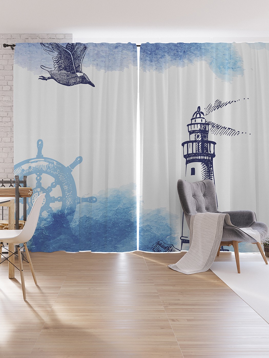 

Шторы под лён JoyArty "Чайка у маяка", серия Oxford DeLux, 340х265 см, Чайка у маяка