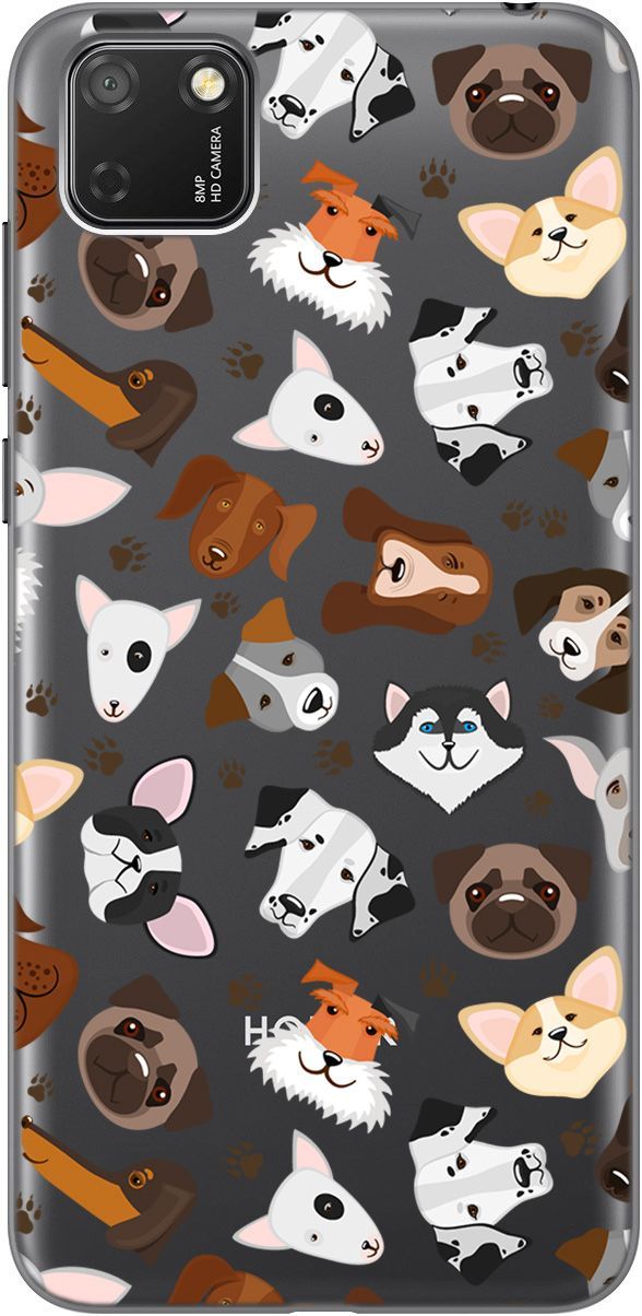

Чехол на Honor 9S/Huawei Y5P с принтом "Dogs Pattern" прозрачный, Прозрачный;коричневый, 5275