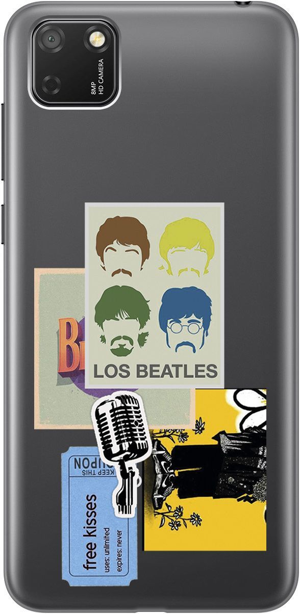 

Чехол на Honor 9S/Huawei Y5P "Beatles Stickers" прозрачный, Прозрачный;бежевый, 5275