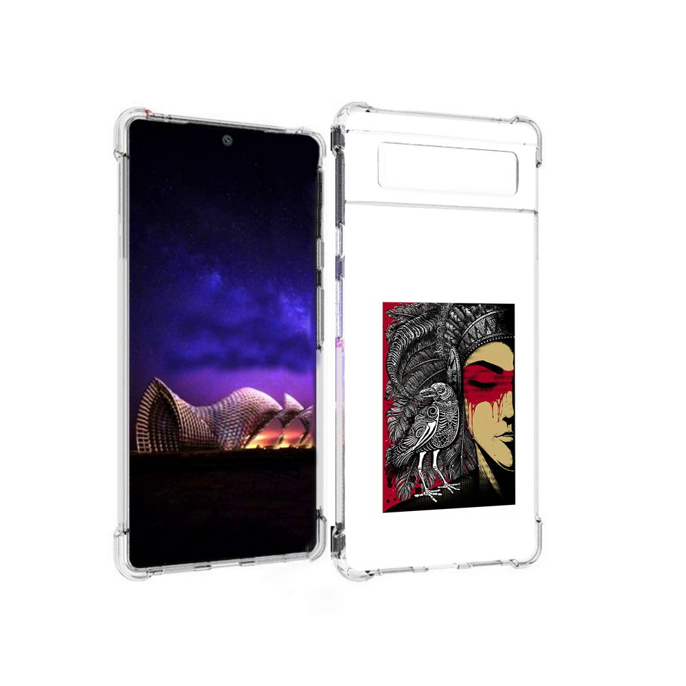 

Чехол MyPads Tocco для Google Pixel 6 девушка с вороном в абстракции, Прозрачный, Tocco
