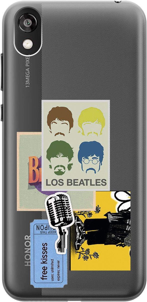 

Чехол на Honor 8S/Huawei Y5 (2019) "Beatles Stickers" прозрачный, Прозрачный;бежевый, 5270