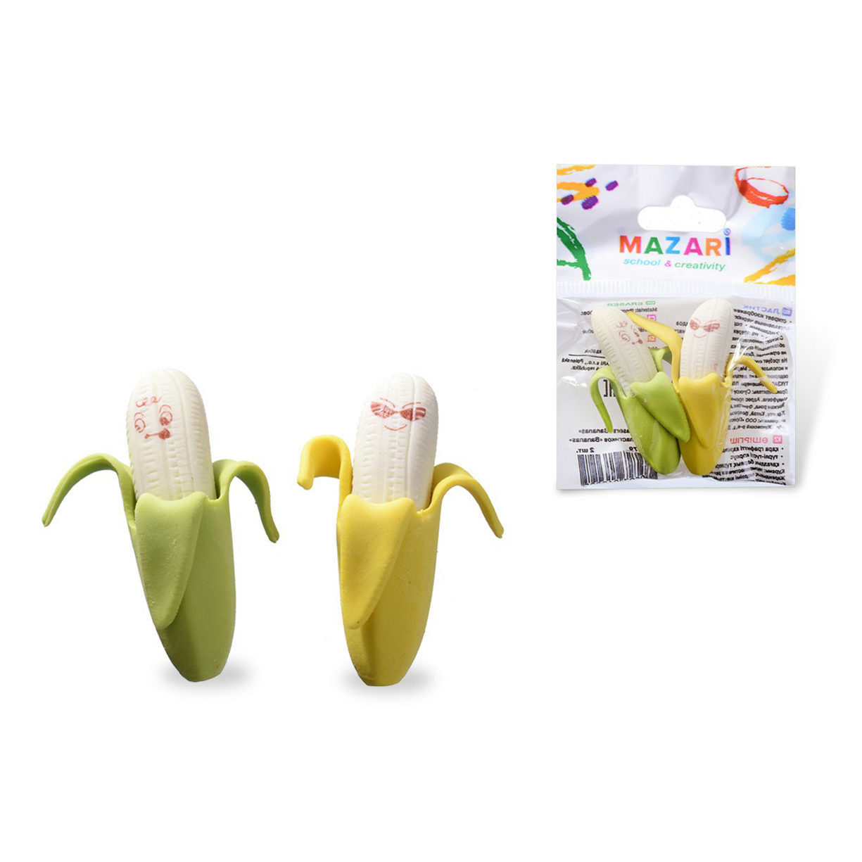 

Ластики классические MAZARi Bananas фигурные 2 шт