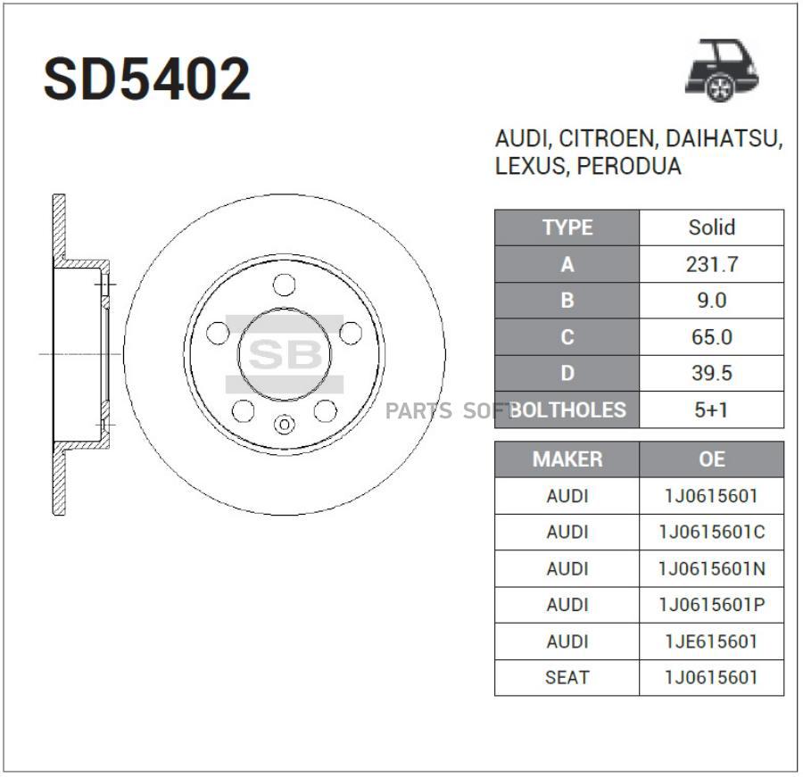 

Тормозной диск Sangsin brake комплект 1 шт. SD5402