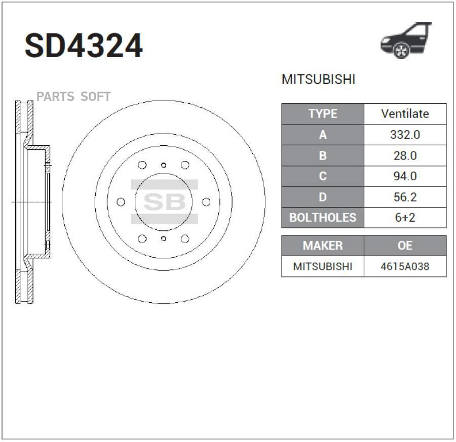 

Тормозной диск Sangsin brake комплект 1 шт. SD4324