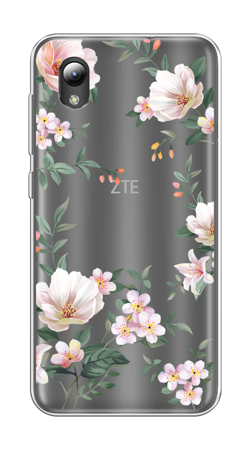 

Чехол на ZTE Blade A3 2019/L8/ZTE Blade A31 lite "Beautiful white flowers", Бежевый;зеленый, 132950-1