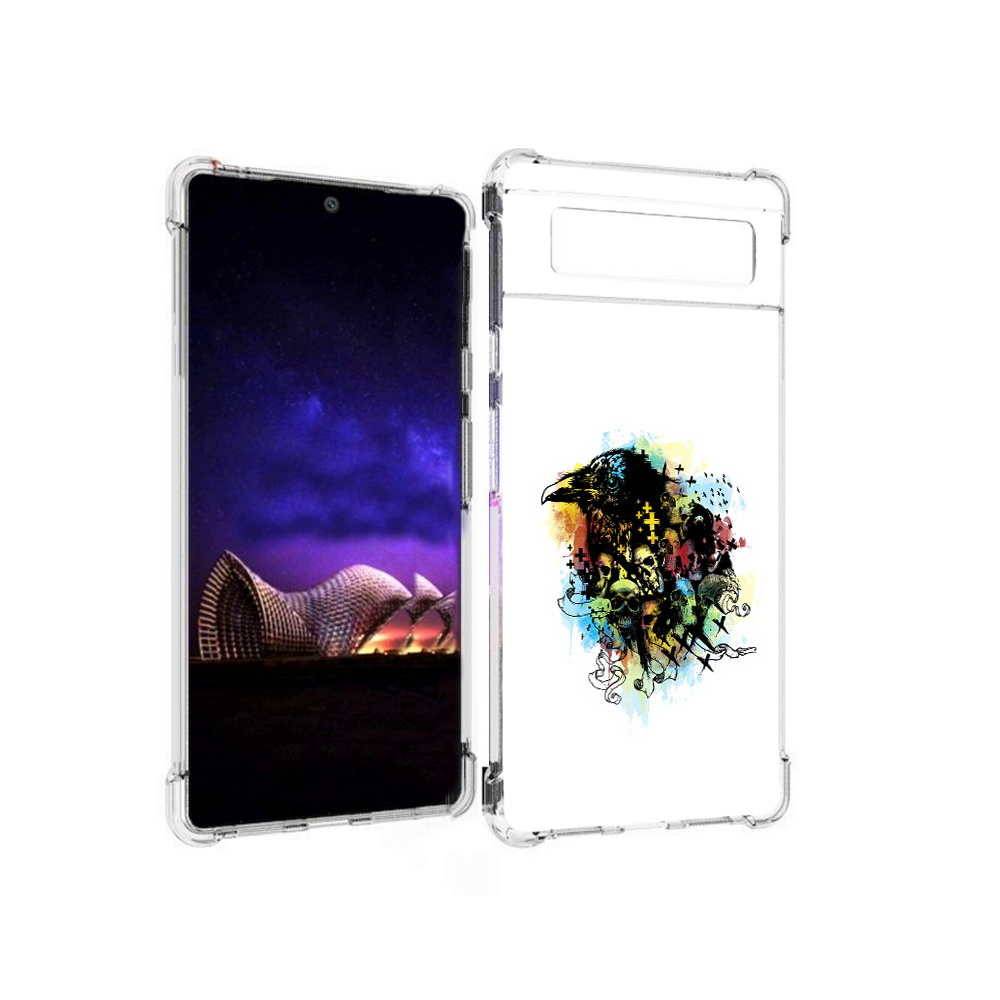 

Чехол MyPads Tocco для Google Pixel 6 ворон и черепа, Прозрачный, Tocco