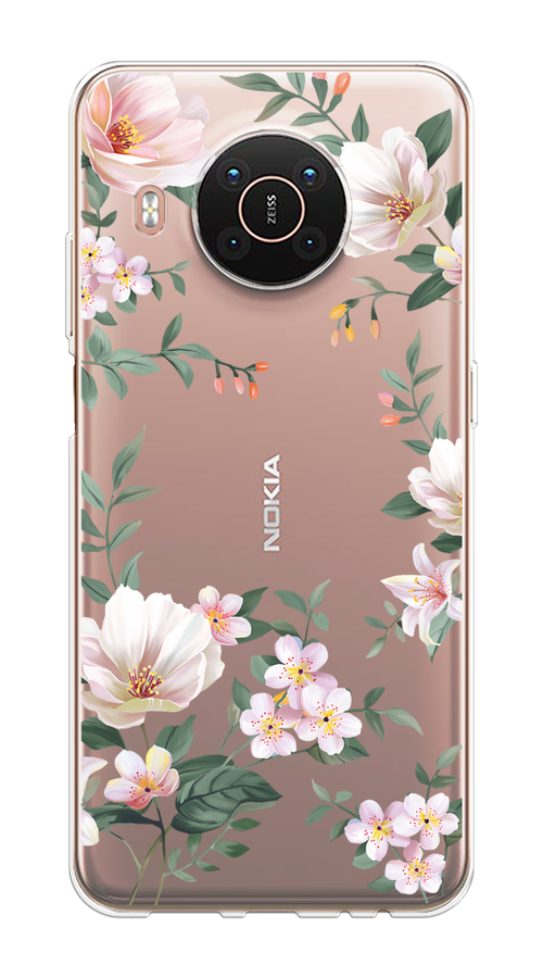 

Чехол на Nokia X20/X10 "Beautiful white flowers", Бежевый;зеленый, 124750-1