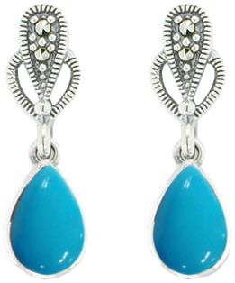 

Серьги из серебра с бирюзой/марказитом Марказит HE1054-birjuza-mr, HE1054-birjuza-mr