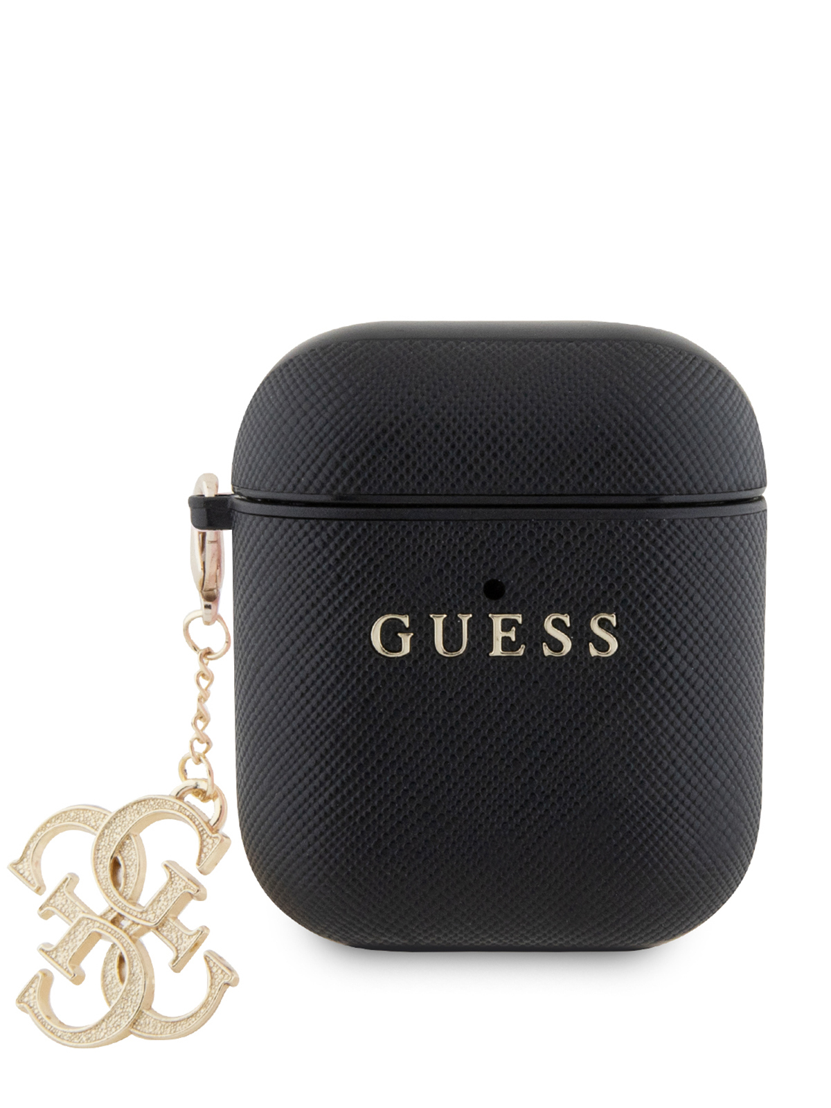 Чехол Guess для Airpods 1/2 из экокожи с шармом Black