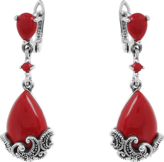 

Серьги из серебра с кораллом/марказитом Марказит HE1303-korall-mr, HE1303-korall-mr