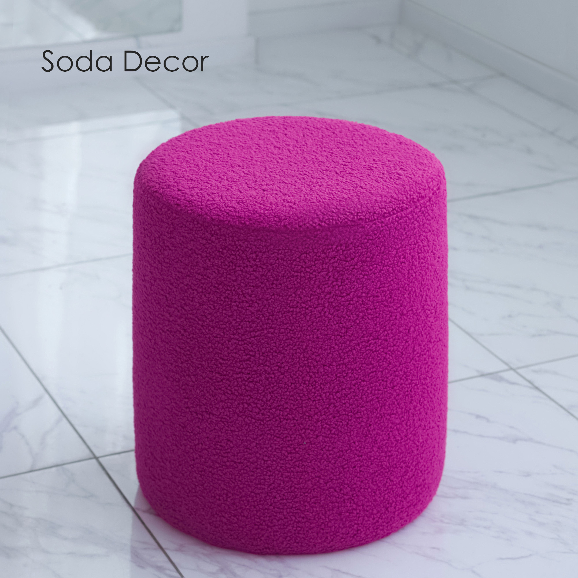 Пуфик Soda Decor для прихожей и спальни букле, ярко розовый