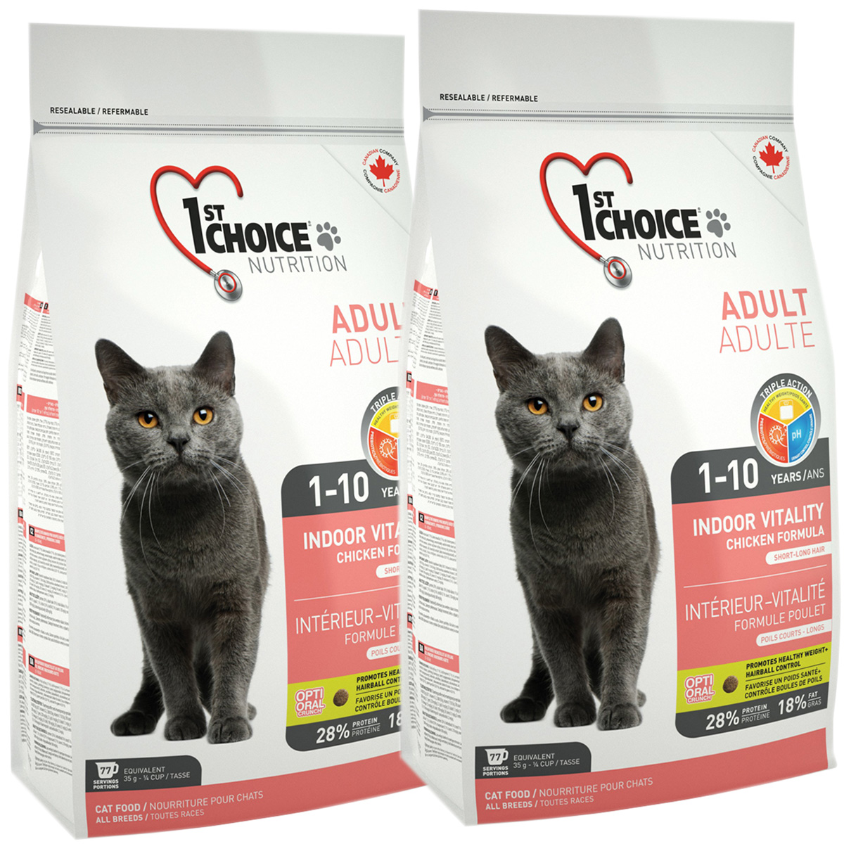 фото Сухой корм для кошек 1st choice cat adult indoor vitality с курицей, 2 шт по 2,72 кг