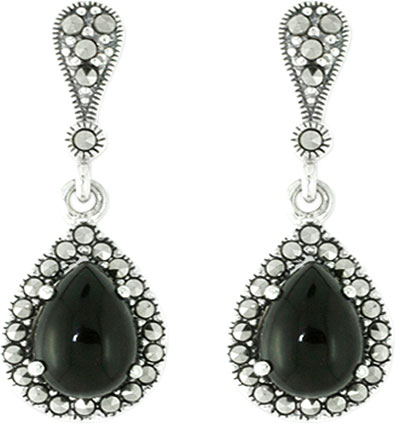 

Серьги из серебра с ониксом/марказитом Марказит HE781-mr, HE781-mr