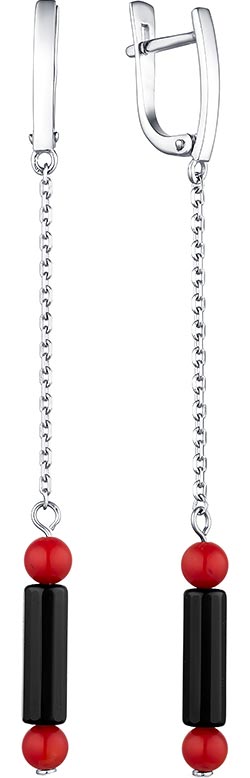 

Серьги из серебра с кораллом/ониксом Dewi 901021536-dv, 901021536-dv