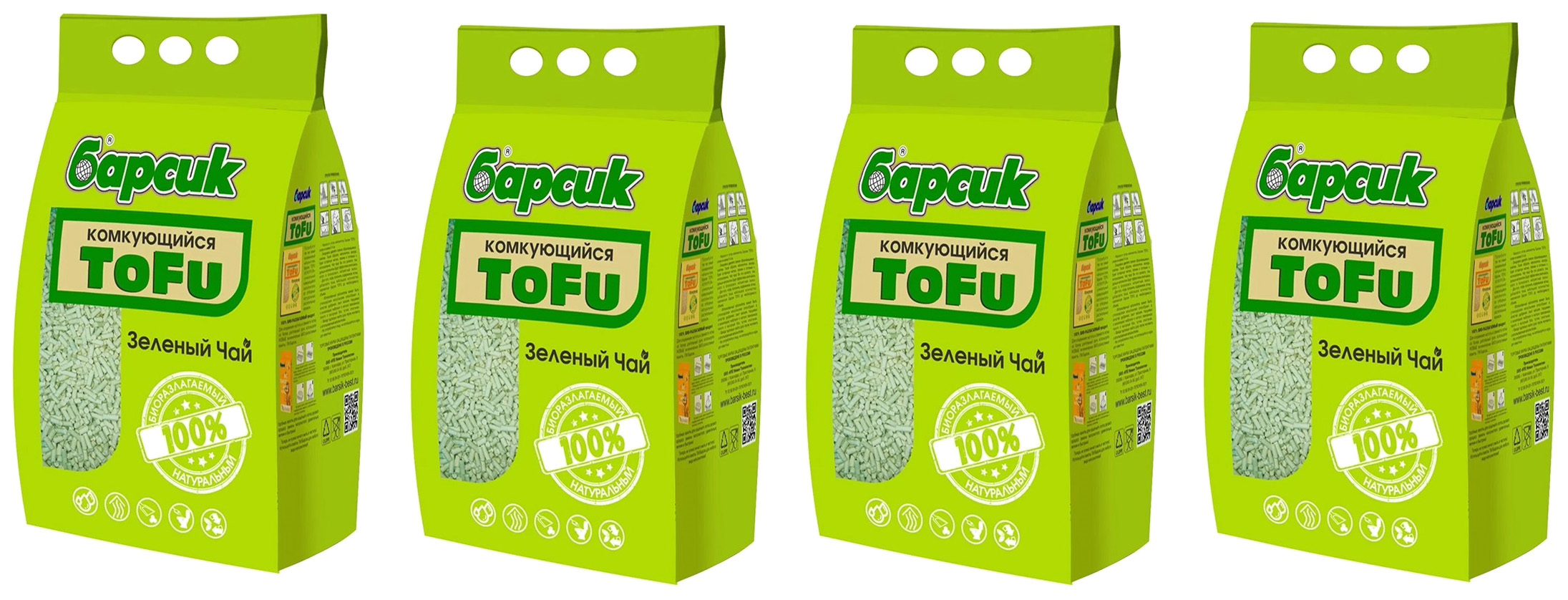 Комкующийся наполнитель Барсик Tofu, зелёный чай, 4 шт по 4,54 л