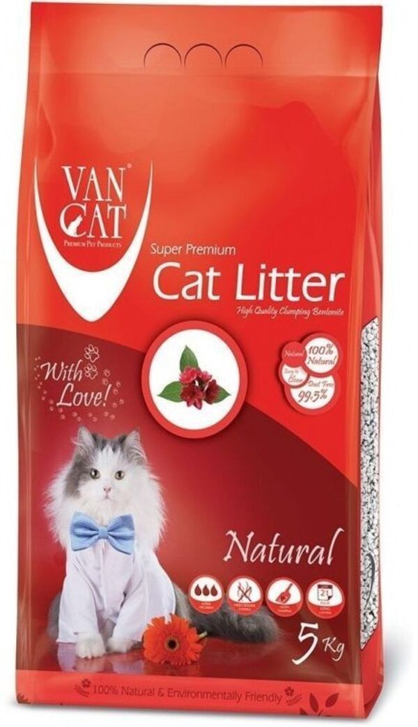 фото Наполнитель для туалета кошек van cat natural комкующийся, натуральный 4 шт по 5 кг