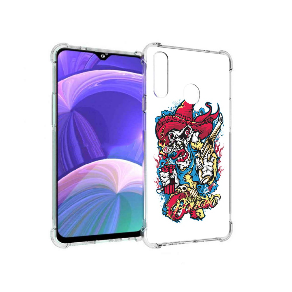 

Чехол MyPads Tocco для Samsung Galaxy A20s нарисованный скелет с писталетом, Прозрачный, Tocco