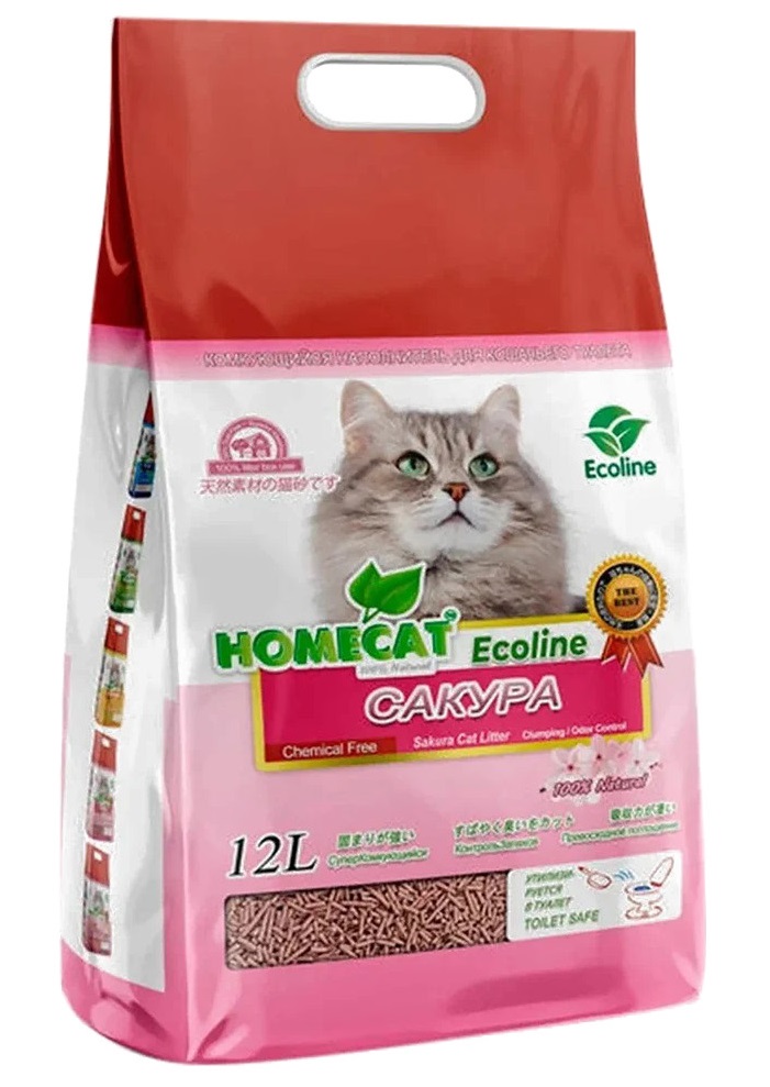 Комкующийся наполнитель HOMECAT Ecoline кукурузный, сакура, 4 шт по 12 л