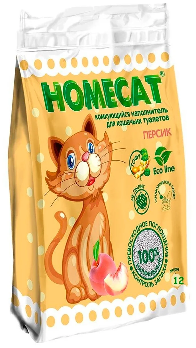 Наполнитель для туалета кошек Homecat Ecoline Персик комкующийся, 4 шт по 12 л