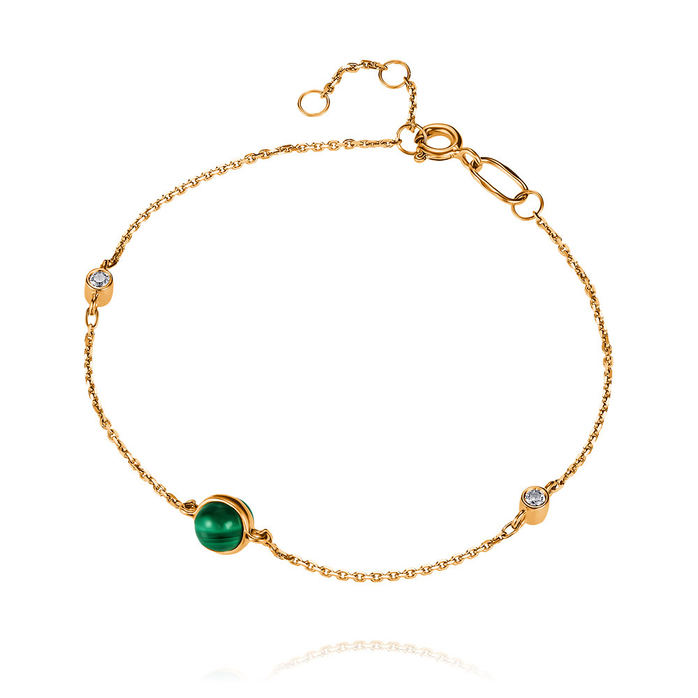 Браслет из красного золота с фианитом/малахитом р. 17 ADAMAS 7124475-А500-795