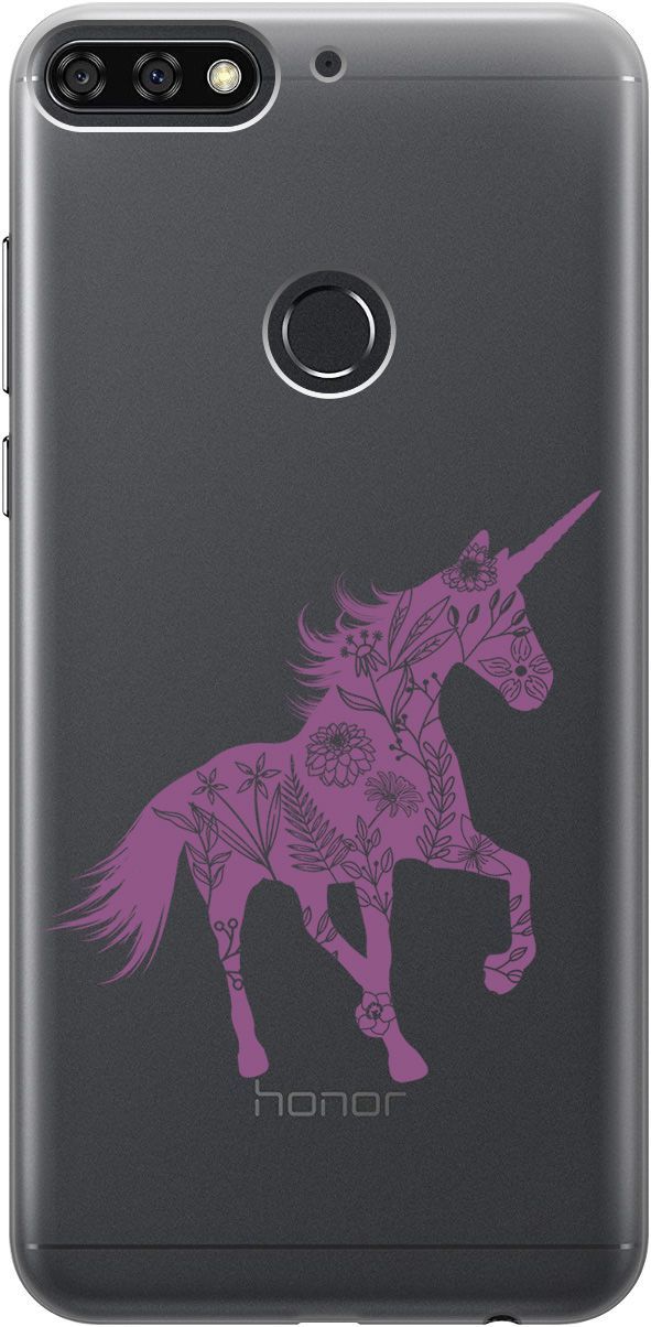 

Чехол на Honor 7C/7A Pro/Huawei Y6 Prime (2018) "Floral Unicorn" прозрачный, Прозрачный;фиолетовый, 5281