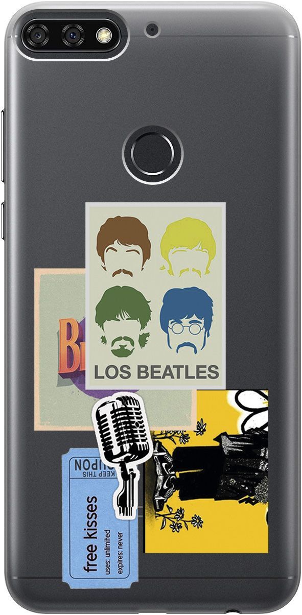 

Чехол на Honor 7C/7A Pro/Huawei Y6 Prime (2018) "Beatles Stickers" прозрачный, Прозрачный;бежевый, 5281