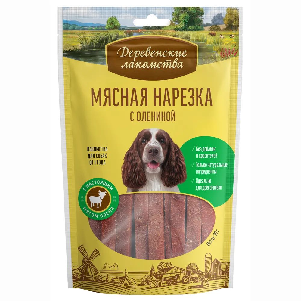 

Лакомство для собак Деревенские лакомства Мясная нарезка с олениной , 5 шт по 90 г