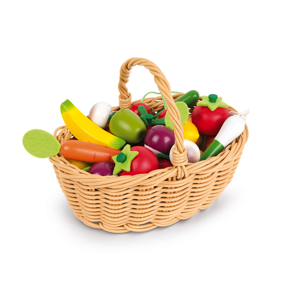 Игровой набор овощей и фруктов в корзинке Janod J05620, 24 предмета деревянная игрушка janod набор овощей в ящике 12 элементов