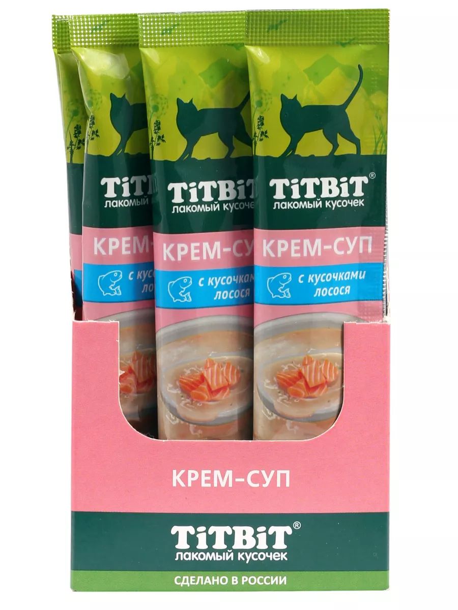 Лакомство для кошек TitBit Крем-суп с кусочками лосося, 16 шт по 10 г