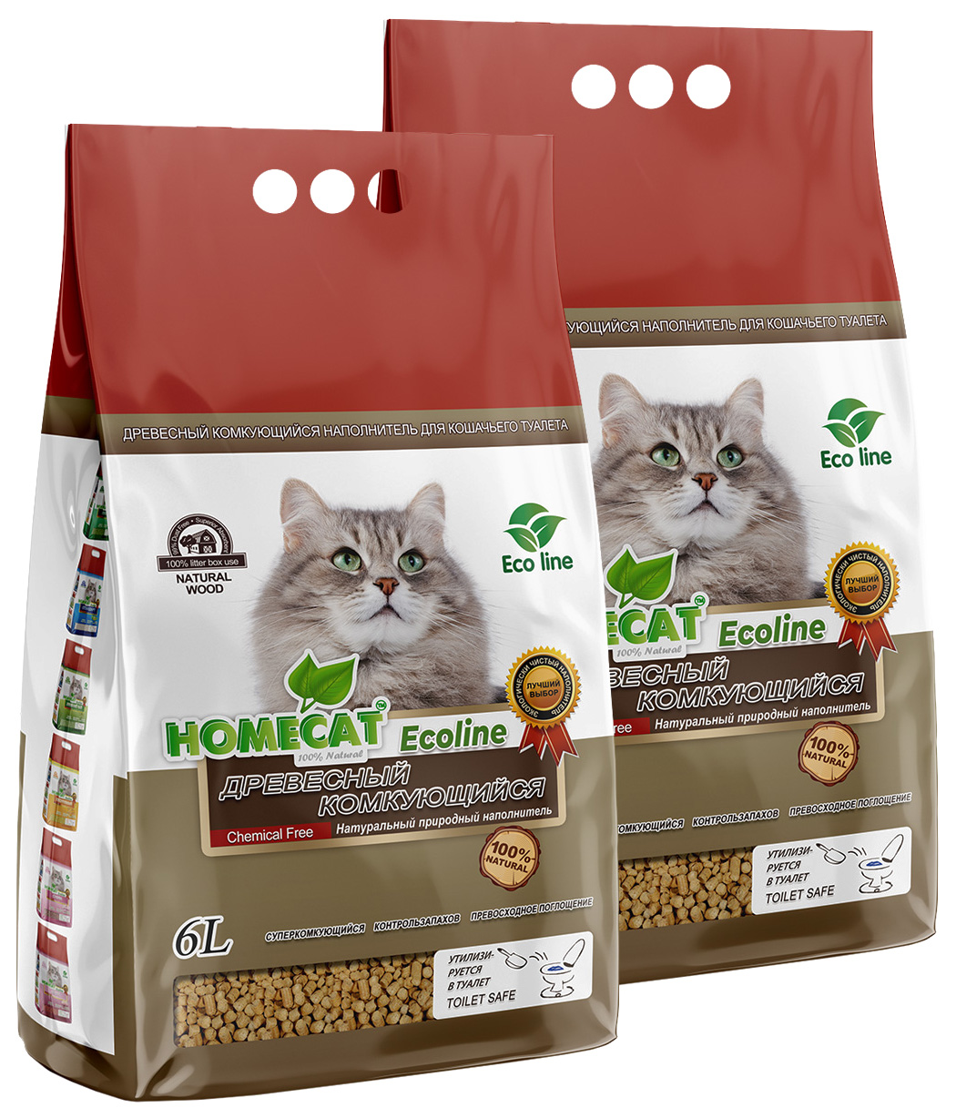

Комкующийся наполнитель HOMECAT Ecoline древесный, 2 шт по 6 л