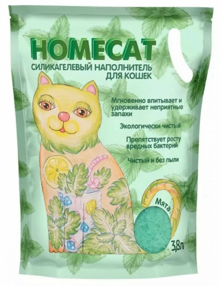 

Впитывающий наполнитель HOMECAT силикагелевый, мята, 4 шт по 3,8 л