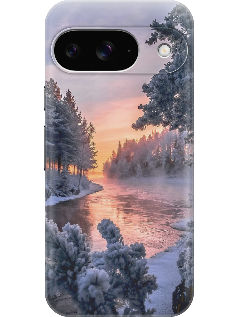 

Силиконовый чехол на Google Pixel 9 с принтом "Река в заснеженном лесу", Прозрачный;белый;черный, 784809741