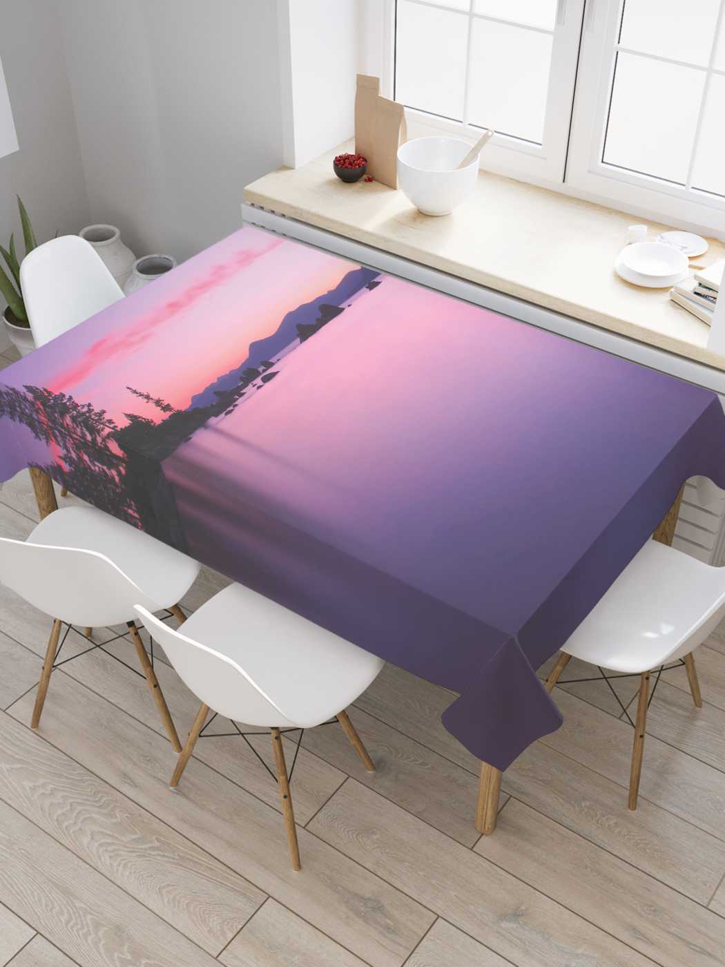 

Скатерть прямоугольная JoyArty "Речной покой" из сатена, 180x145 см, Белый, Речной покой